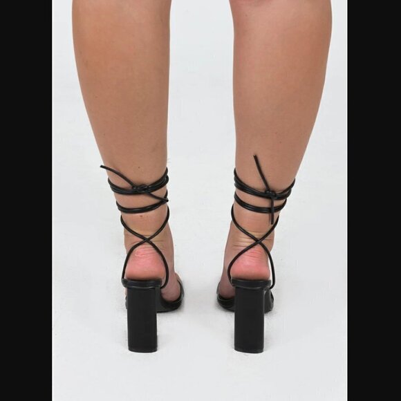 Princess Polly Billini Page Black Ankle Wrap Lace Up Square Toe Heels 10 - Picture 3 of 7